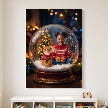 Snow Globe Christmas canvas portrait hanging on a wall at home