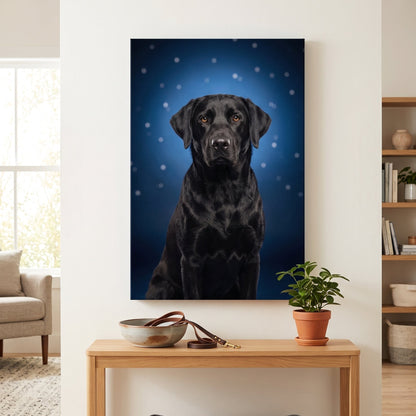 Magical Blue canvas portrait hanging on a wall at home