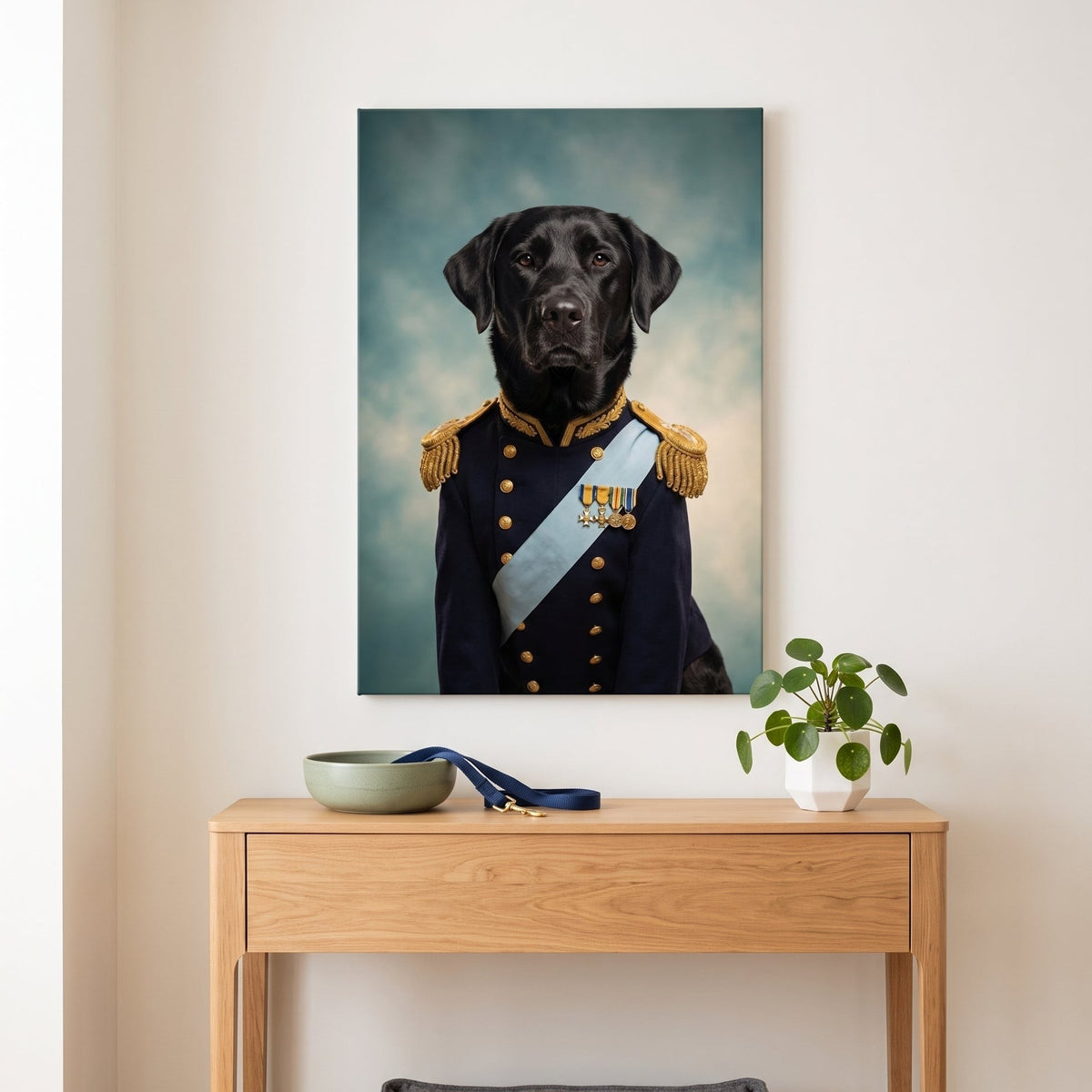 The Admiral canvas portrait hanging on a wall at home