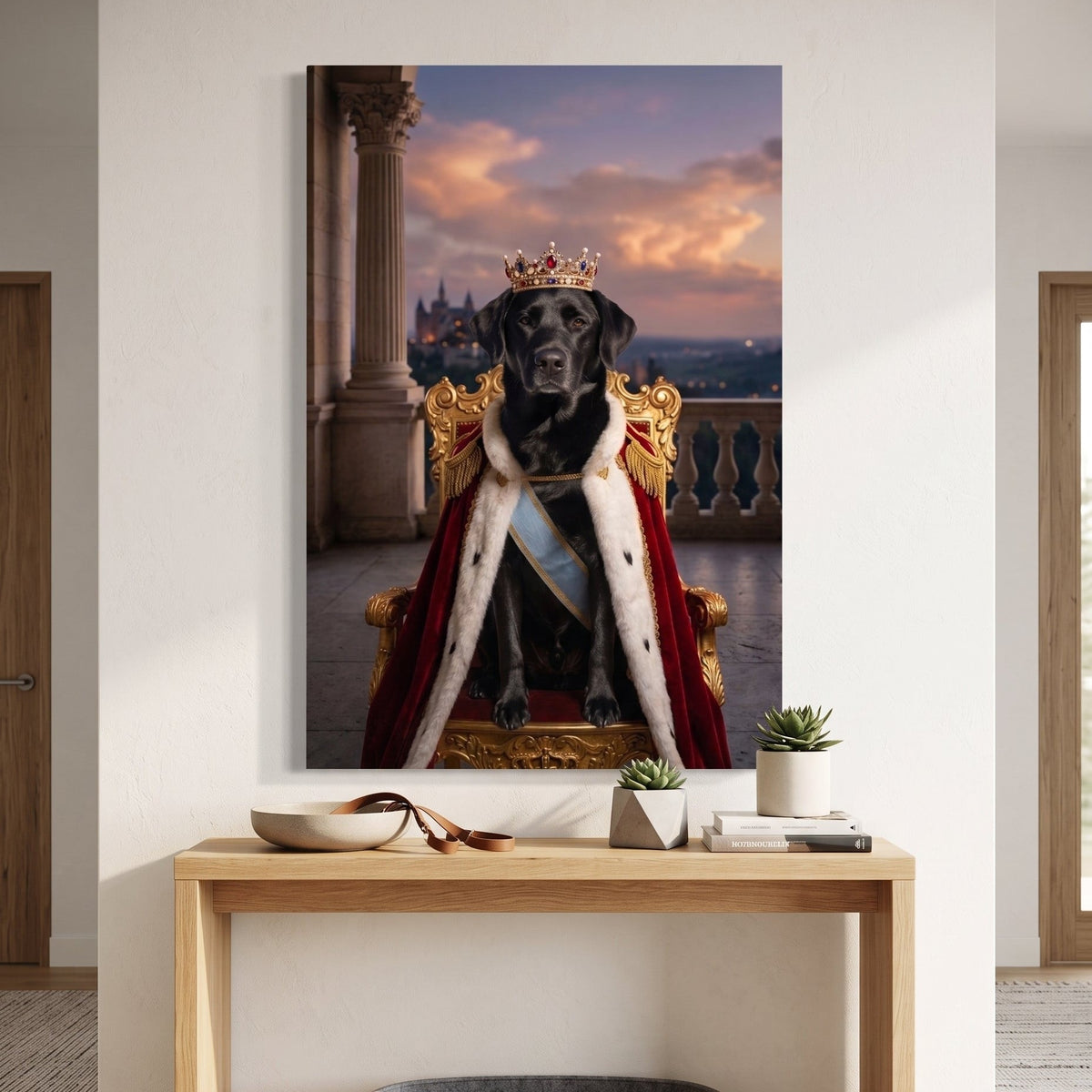 The Royal King canvas portrait hanging on a wall at home