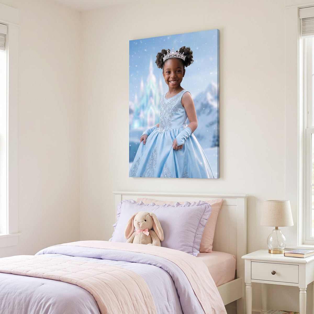 Winter Ice Princess canvas portrait hanging on a wall at home