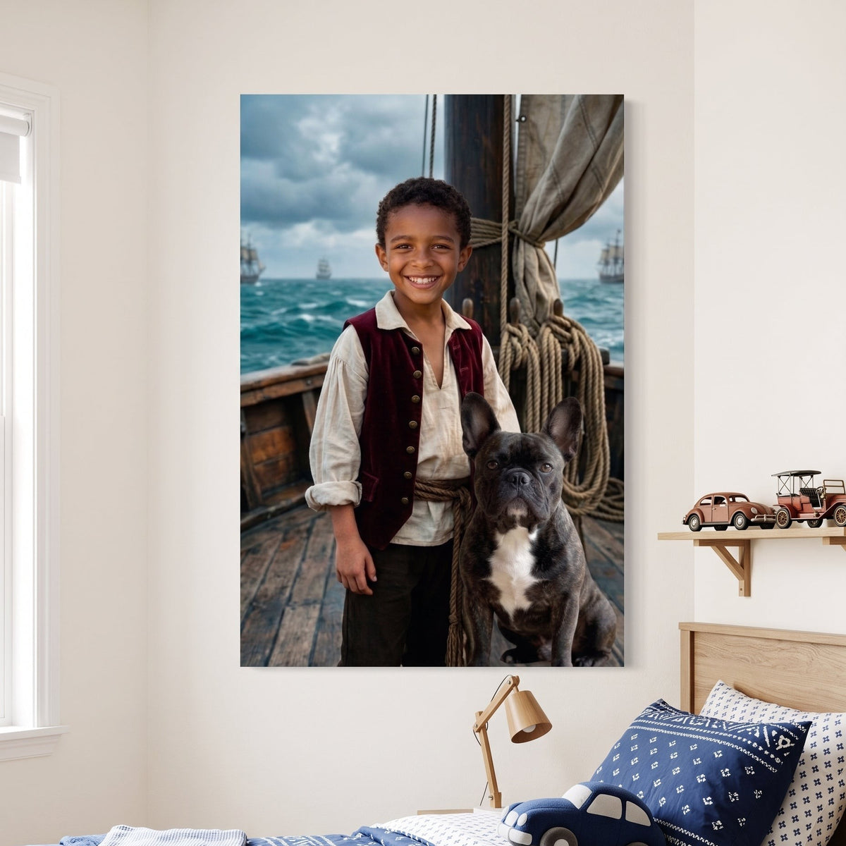 Storm Sea Pirate & First Mate canvas portrait hanging on a wall at home