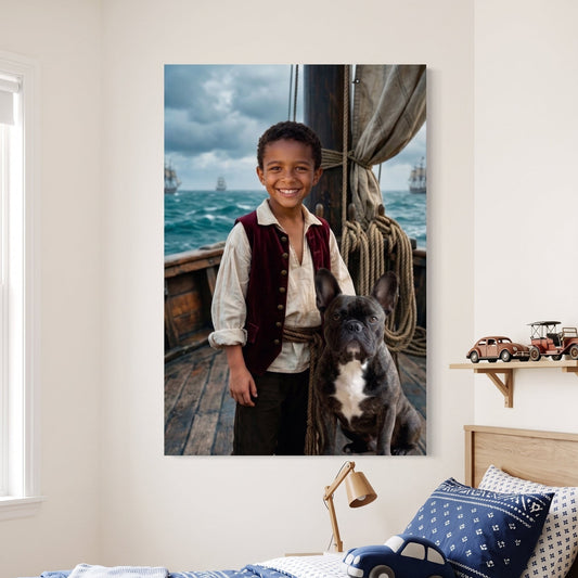 Storm Sea Pirate & First Mate canvas portrait hanging on a wall at home