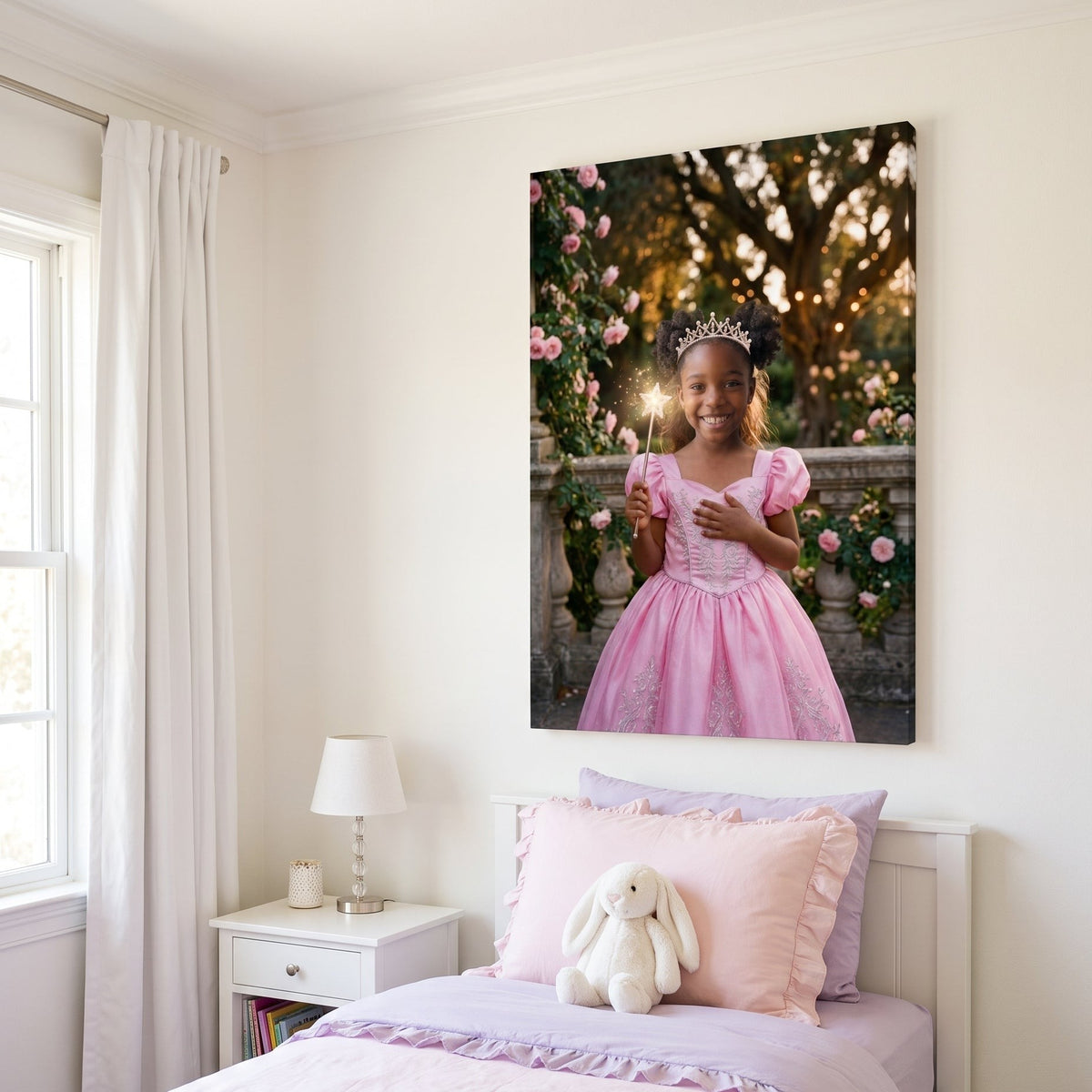 Garden of Light Fairy Princess canvas portrait hanging on a wall at home