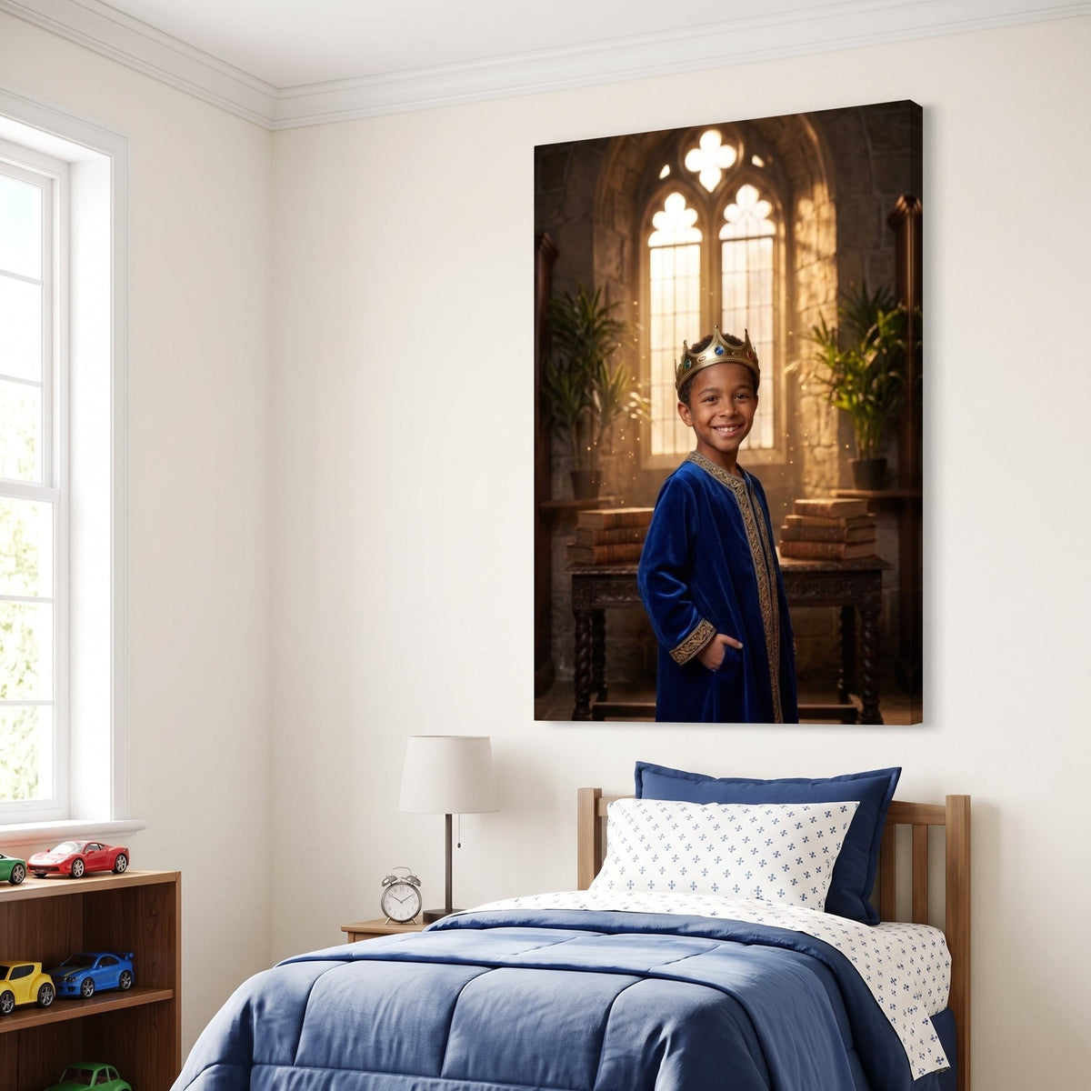 The Little Royal canvas portrait hanging on a wall at home