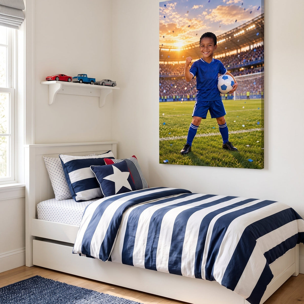 From a child's photo to the finished Victory Goal portrait