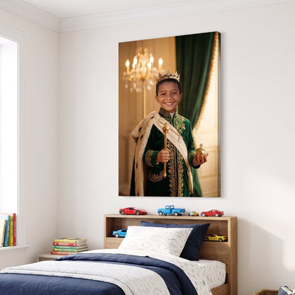 The Golden Admiral King canvas portrait hanging on a wall at home