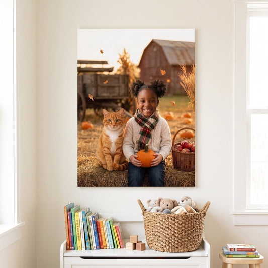 Autumn Harvest canvas portrait hanging on a wall at home