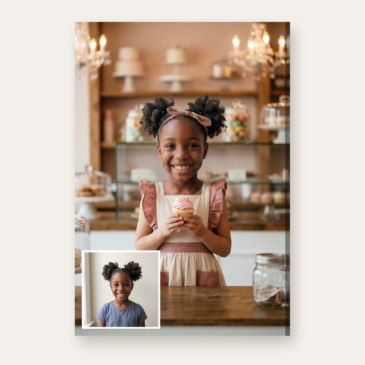 From a child's photo to the finished Little Pastry Shop Owner portrait