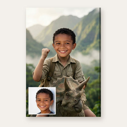 From a child's photo to the finished Triceratops Explorer portrait