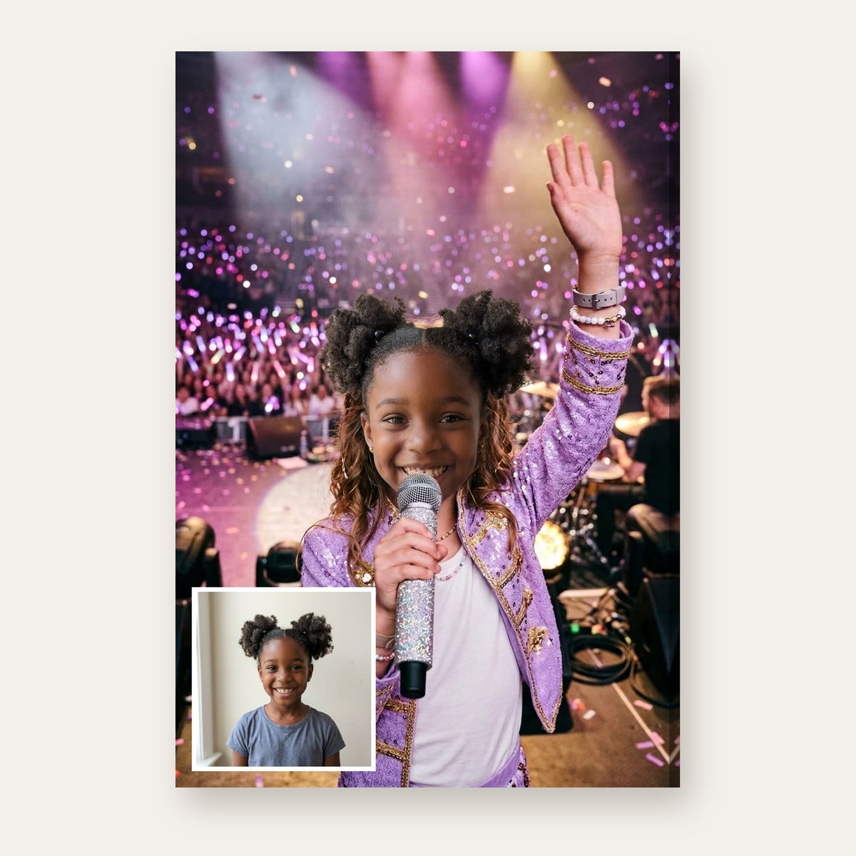 From a child's photo to a portrait of a pop star singing on a concert stage