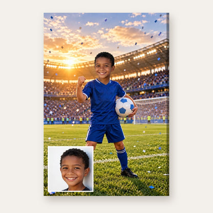 Another example of the Victory Goal portrait, as a soccer striker celebrating a winning goal in a glowing stadium
