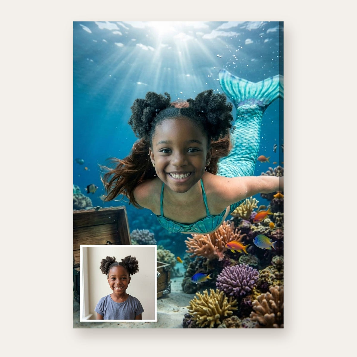 From a child's photo to the finished Coral Reef Mermaid portrait