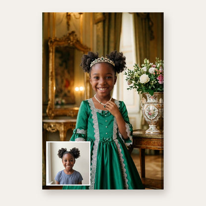 From a child's photo to the finished Emerald Queen portrait