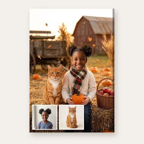 From a child's and a pet's photo to the finished Autumn Harvest portrait