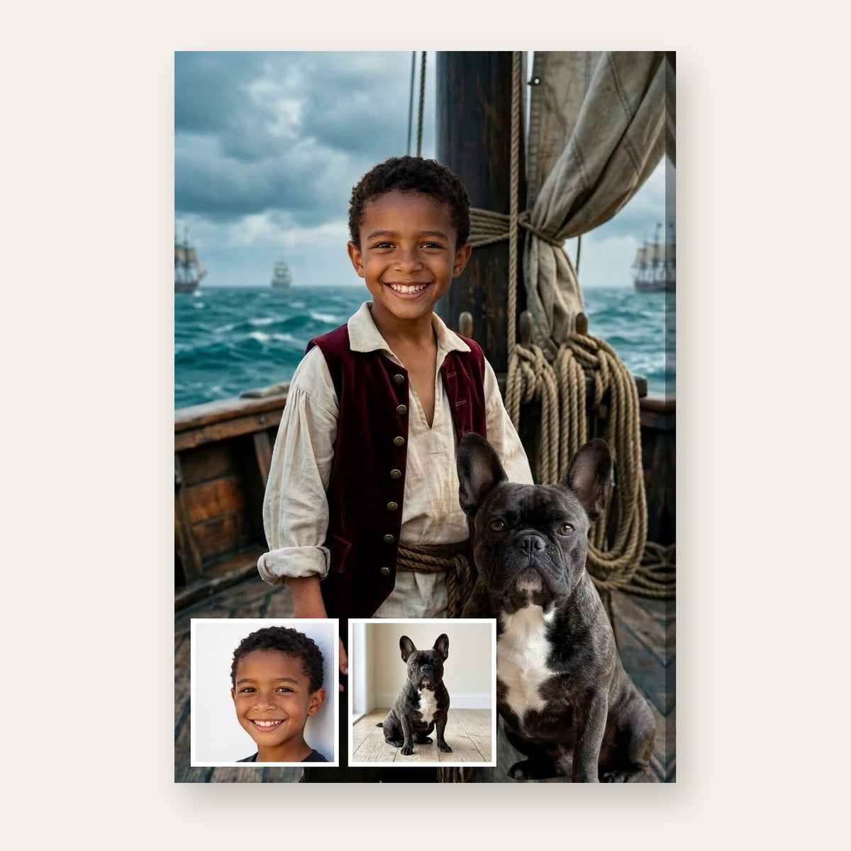 From a child's and a pet's photo to the finished Storm Sea Pirate & First Mate portrait