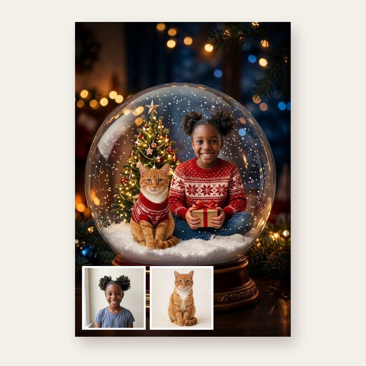 From a child's and a pet's photo to the finished Snow Globe Christmas portrait