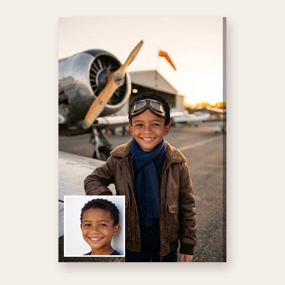 From a child's photo to the finished Young Aviator portrait