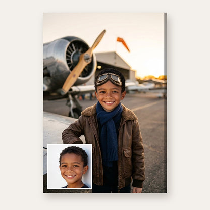 From a child's photo to the finished Young Aviator portrait