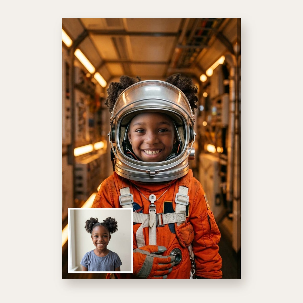 From a child's photo to the finished Galaxy Astronaut portrait