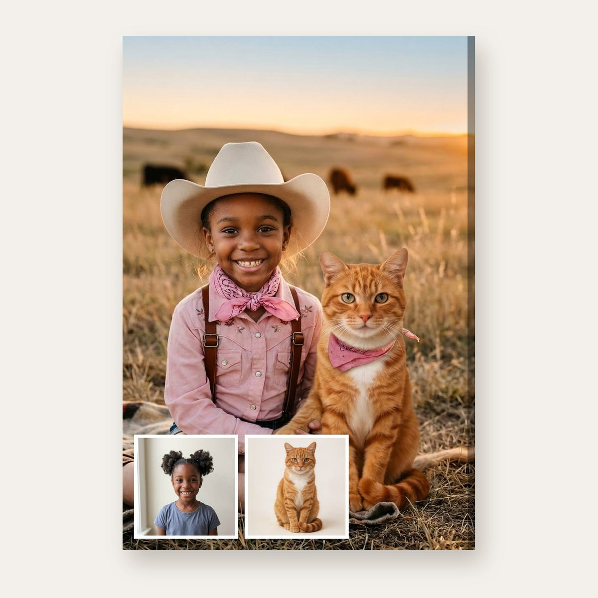 From a child's and a pet's photo to the finished Prairie Cowgirl & Pup portrait