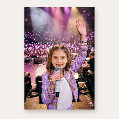Another example: a different child as a pop star singing on a concert stage