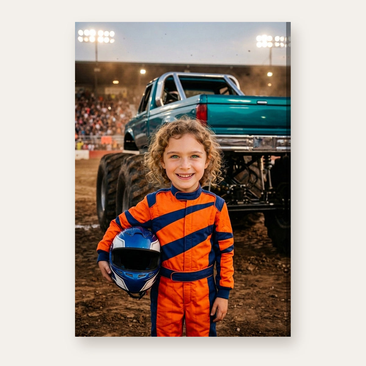 Another example: a different child as a monster truck driver in the arena