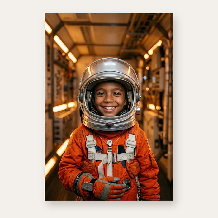 Another example of the Galaxy Astronaut portrait, in an orange spacesuit and silver helmet