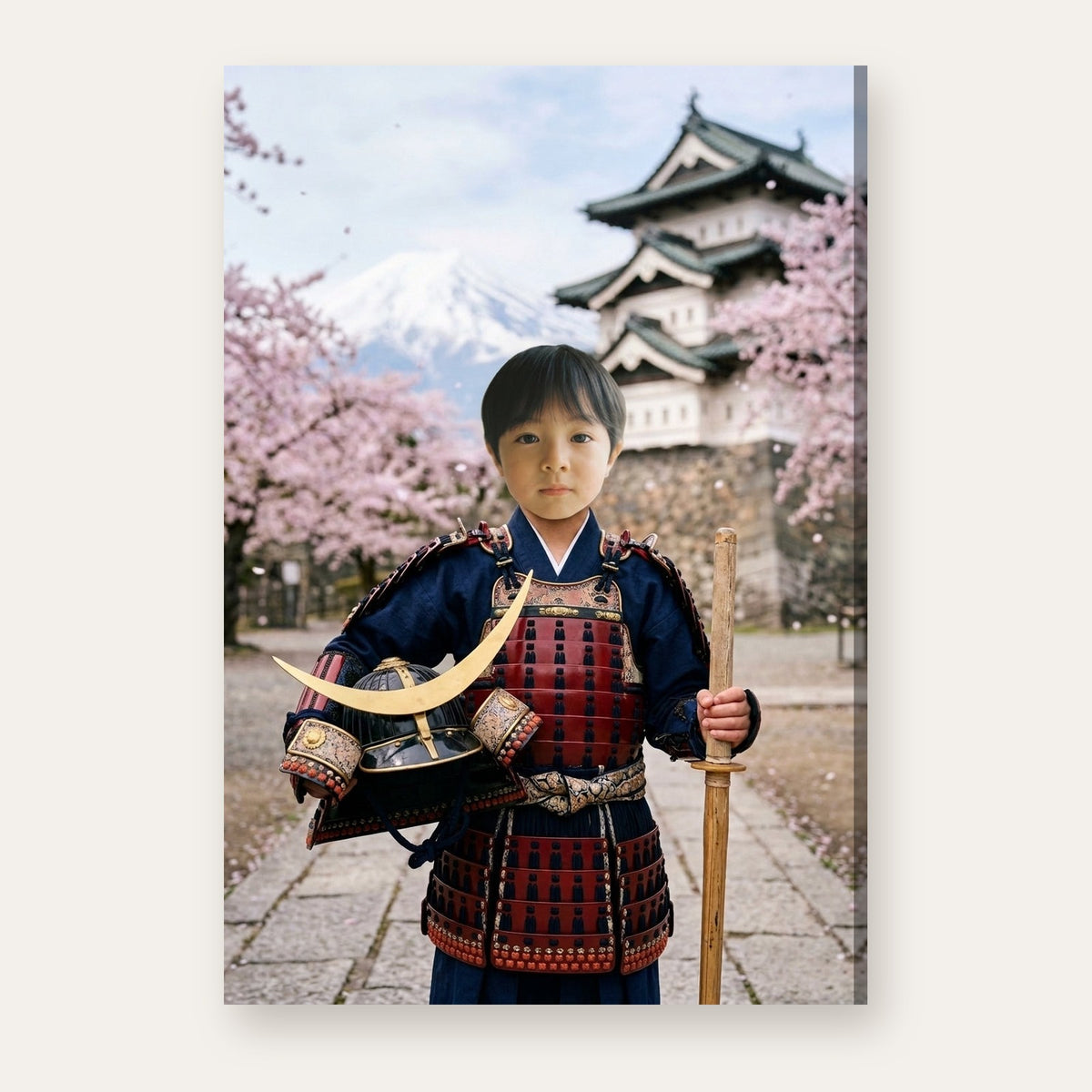 Another example: a different child as a young samurai under cherry blossoms