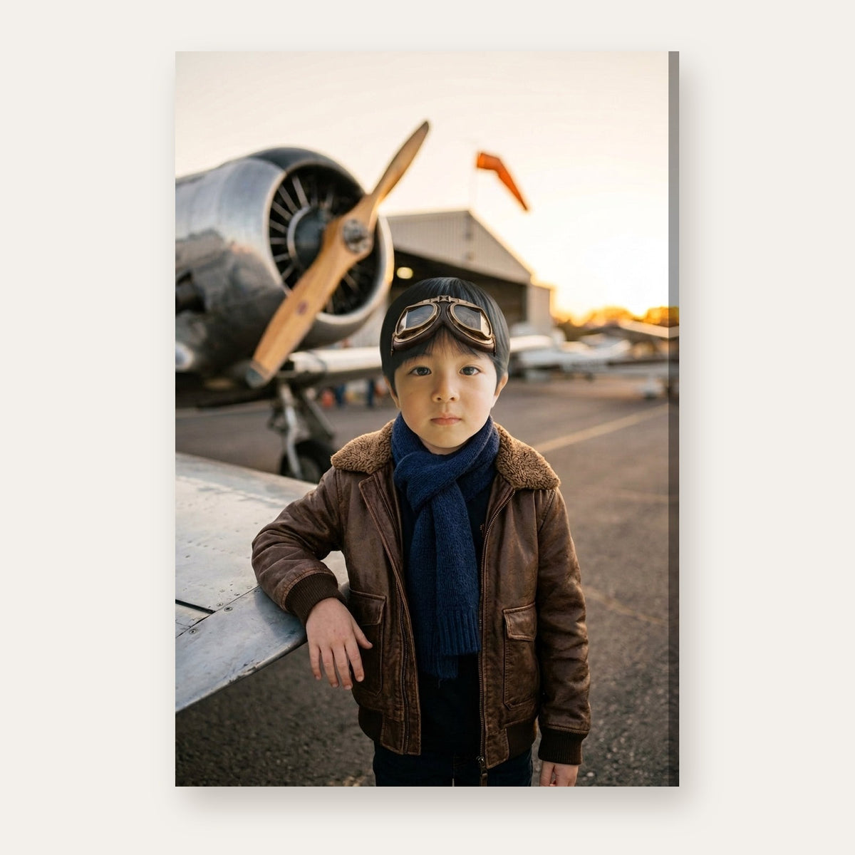 Another example of the Young Aviator portrait, in a leather flight jacket and goggles