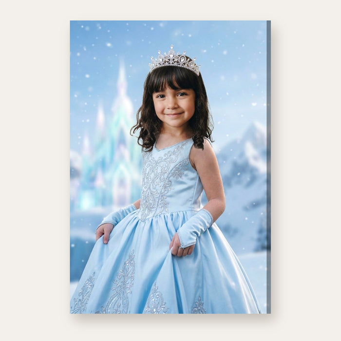 Another example of the Winter Ice Princess portrait, in a shimmering ice-blue ballgown and frost tiara