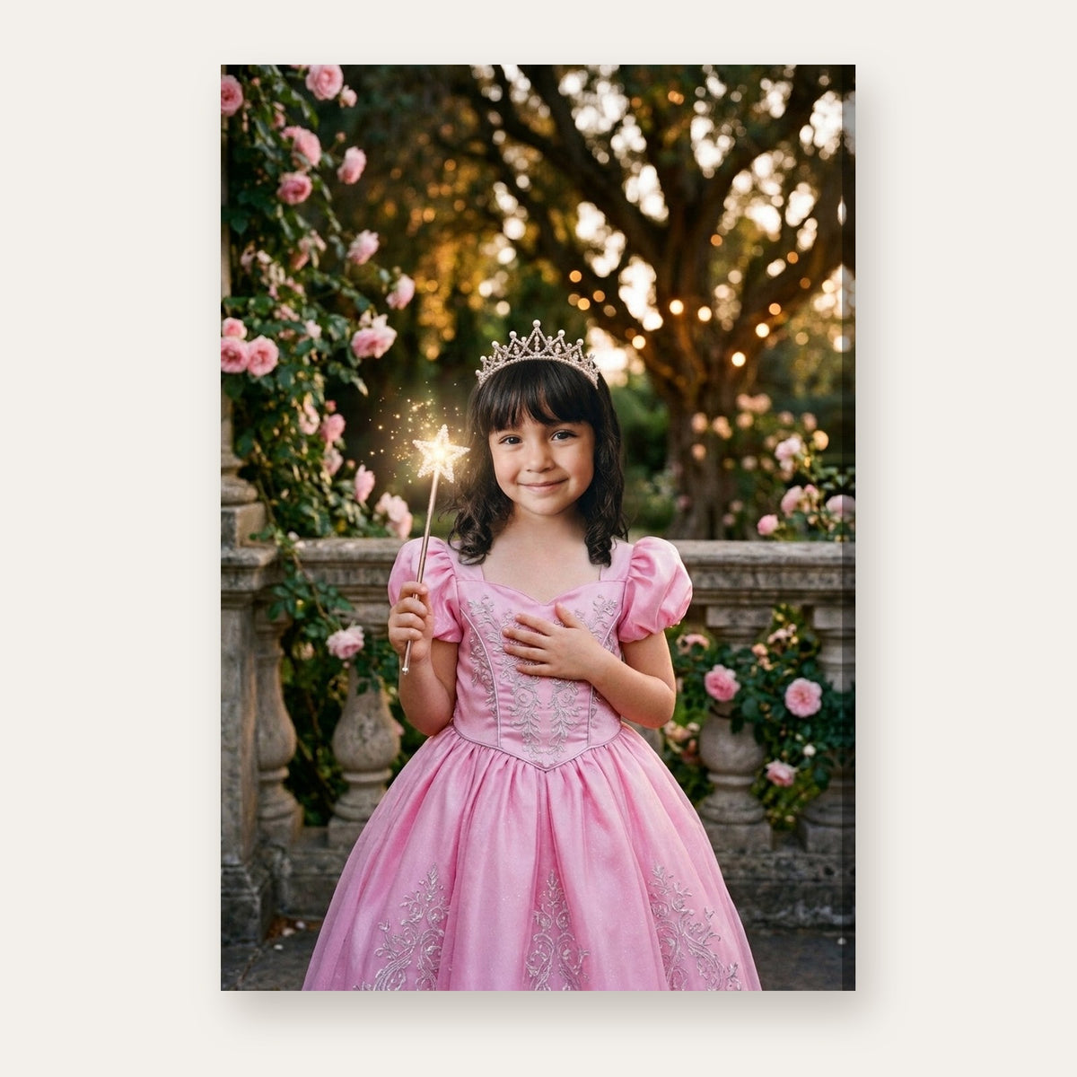 Another example of the Garden of Light Fairy Princess portrait, in a pink ballgown with a sparkling wand