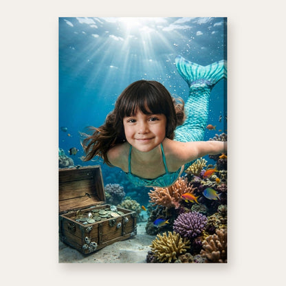 Another example of the Coral Reef Mermaid portrait, as a mermaid with a shimmering teal tail