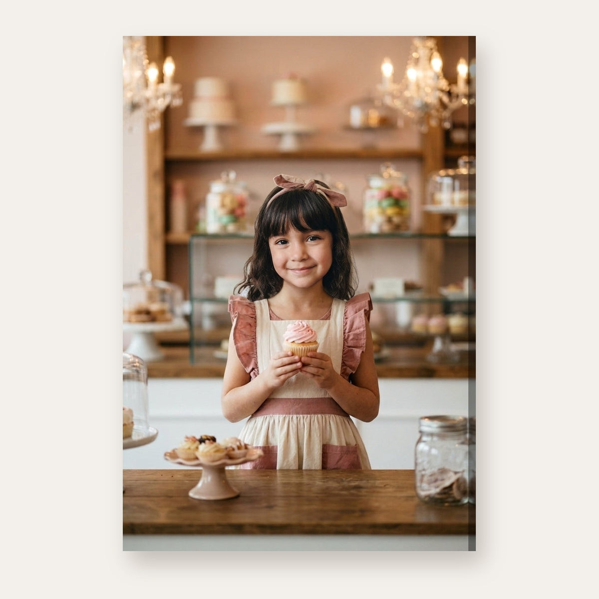 Another example of the Little Pastry Shop Owner portrait, behind the counter of their very own pastel bakery