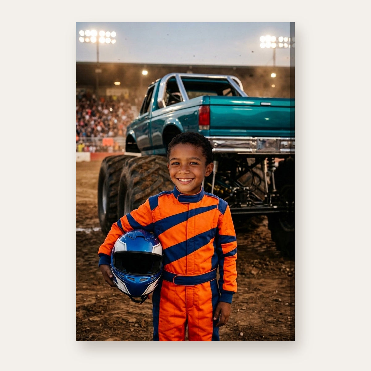 Another example: a different child as a monster truck driver in the arena