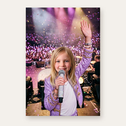 Another example: a different child as a pop star singing on a concert stage