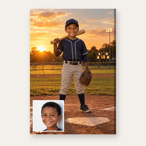 From a child's photo to the finished Baseball Champion portrait