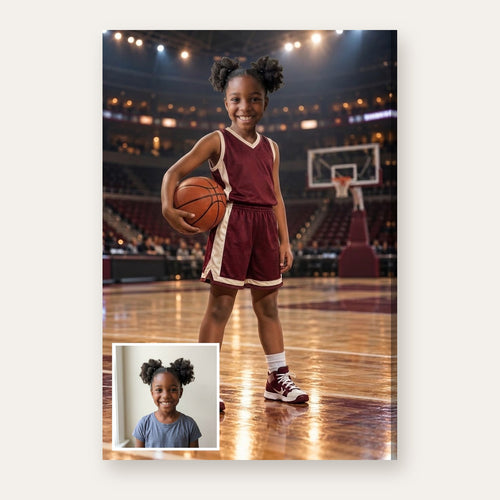 From a child's photo to the finished Basketball Rising Star portrait