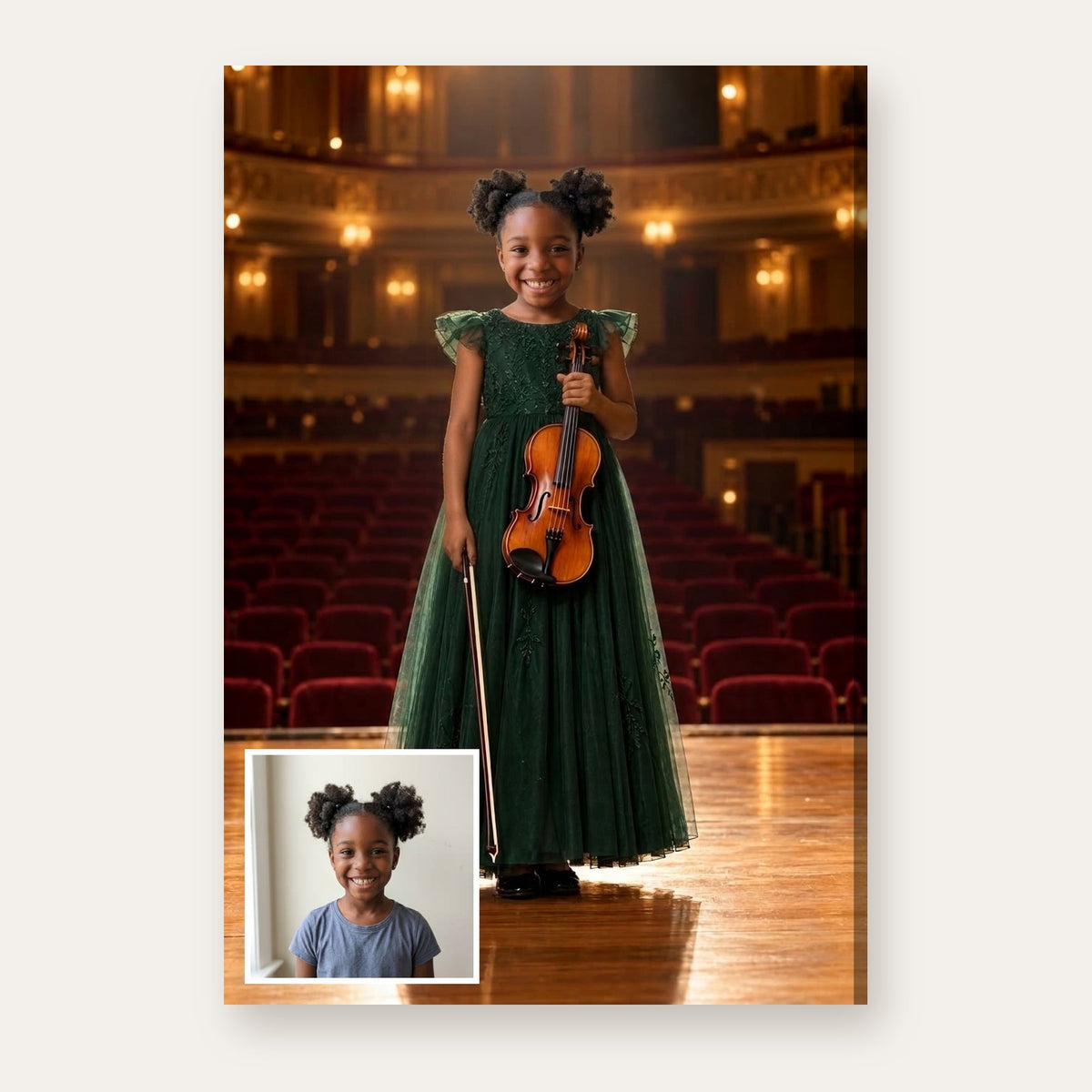 From a child's photo to the finished Classical Violinist portrait