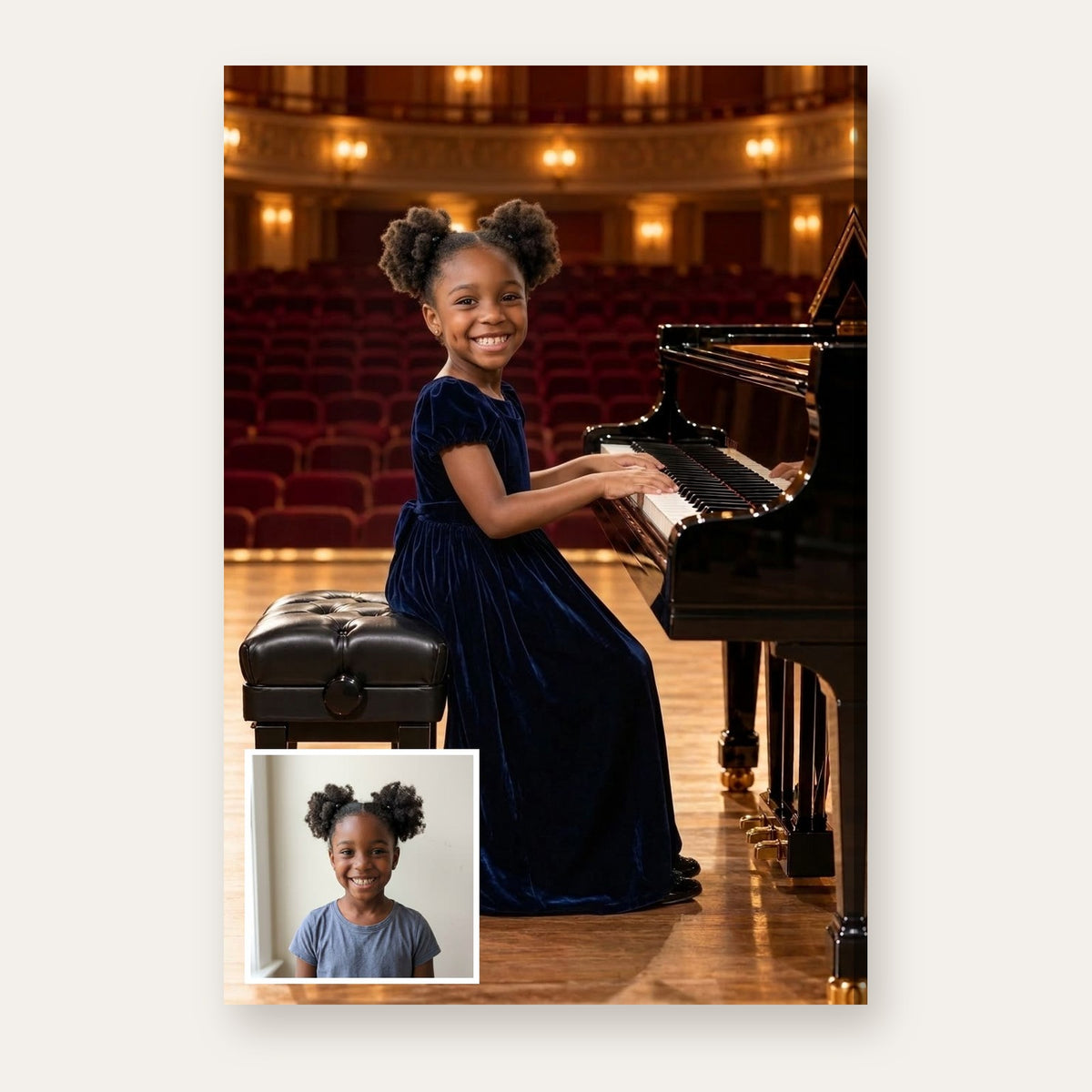 From a child's photo to the finished Concert Pianist portrait