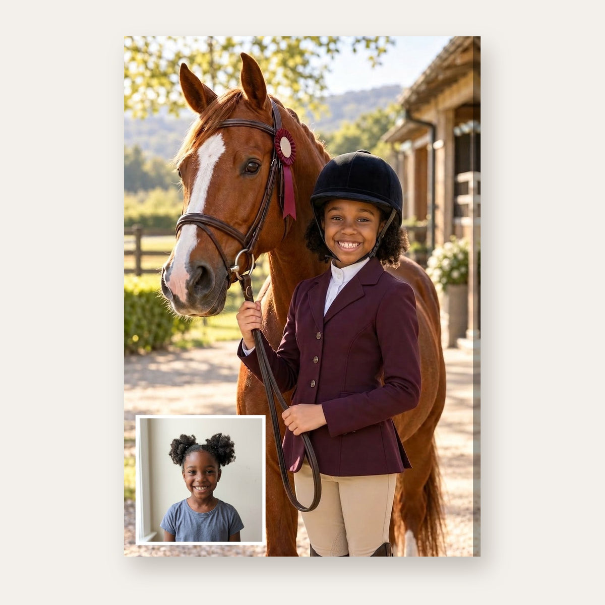 From a child's photo to the finished Equestrian Champion portrait