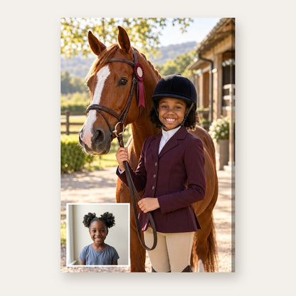 From a child's photo to the finished Equestrian Champion portrait