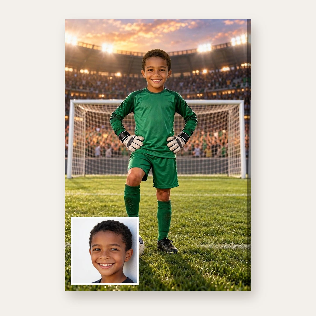 From a child's photo to the finished Match Day Goalkeeper portrait