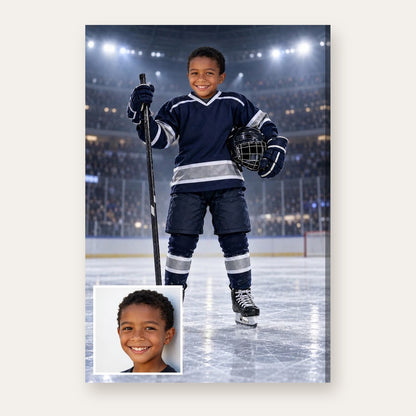 From a child's photo to the finished Ice Hockey Star portrait