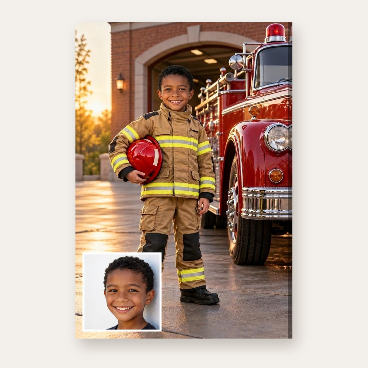 From a child's photo to the finished Junior Firefighter portrait