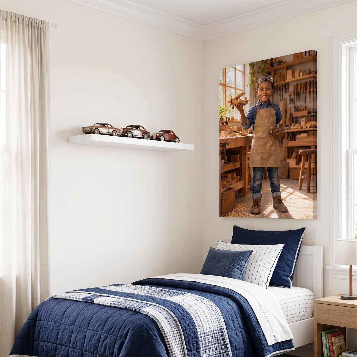 Master Carpenter canvas portrait hanging on a wall at home