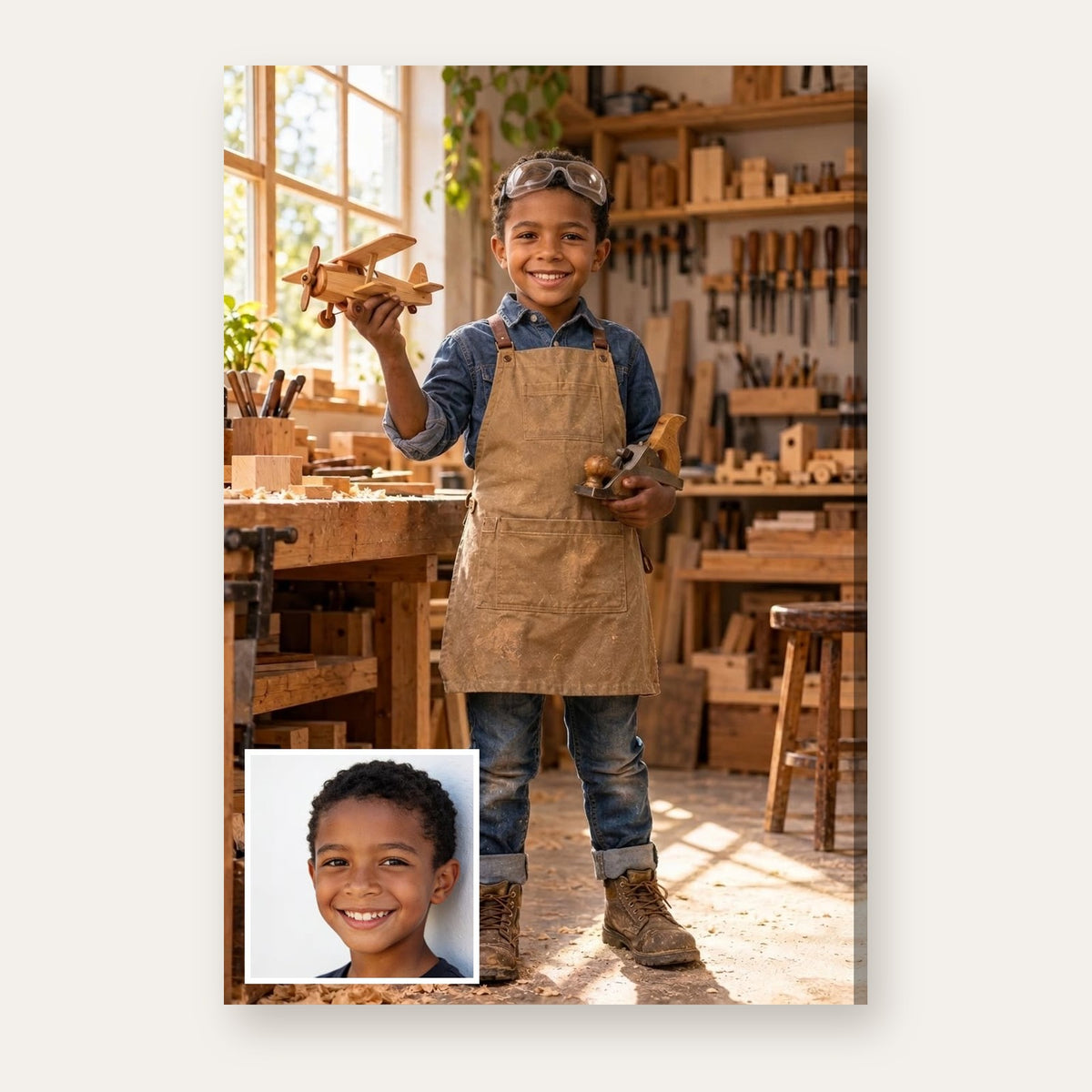 From a child's photo to the finished Master Carpenter portrait
