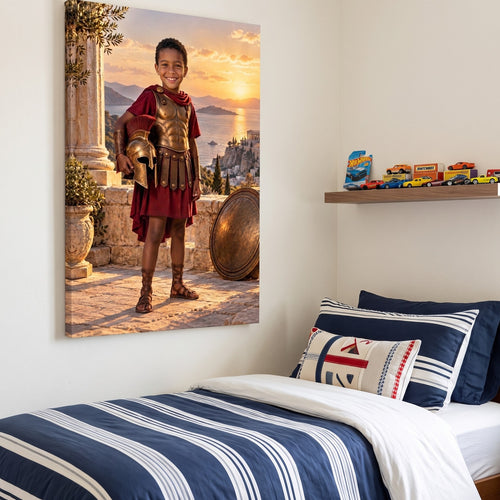 Ancient Guardian canvas portrait hanging on a wall at home