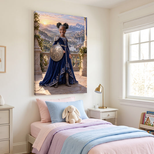 Warrior Princess canvas portrait hanging on a wall at home