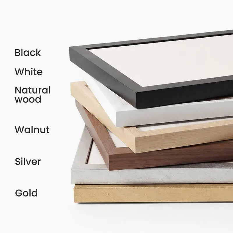 Frame colors: black, white, natural wood, walnut, silver and gold